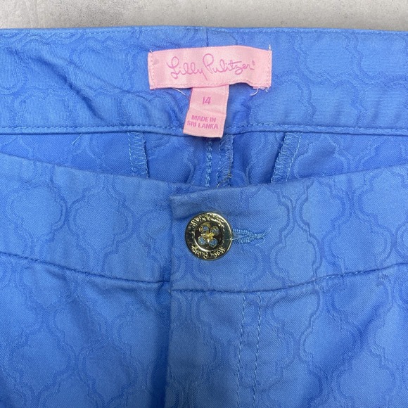 Lilly Pulitzer Blue Jacquard Quatrefoil Ankle Pants Size 14 Slim Stretch NWOT - Picture 2 of 7